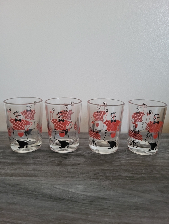 Vintage Other - Vintage Hazel Atlas Enameled Double Shot Glasses Set Of 4 MCM